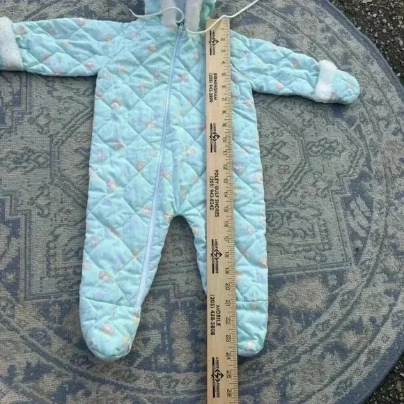 Vintage Baby‎ Quilted Snowsuit w/ Hood Pastel Blue squirrel Warm Cozy - Picture 11 of 15